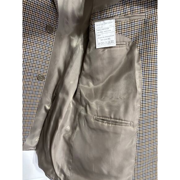 Baroni Mens 44L Wool Super 150 Blazer Hounds Tooth Tan Blue Classic Traditional - Picture 7 of 8